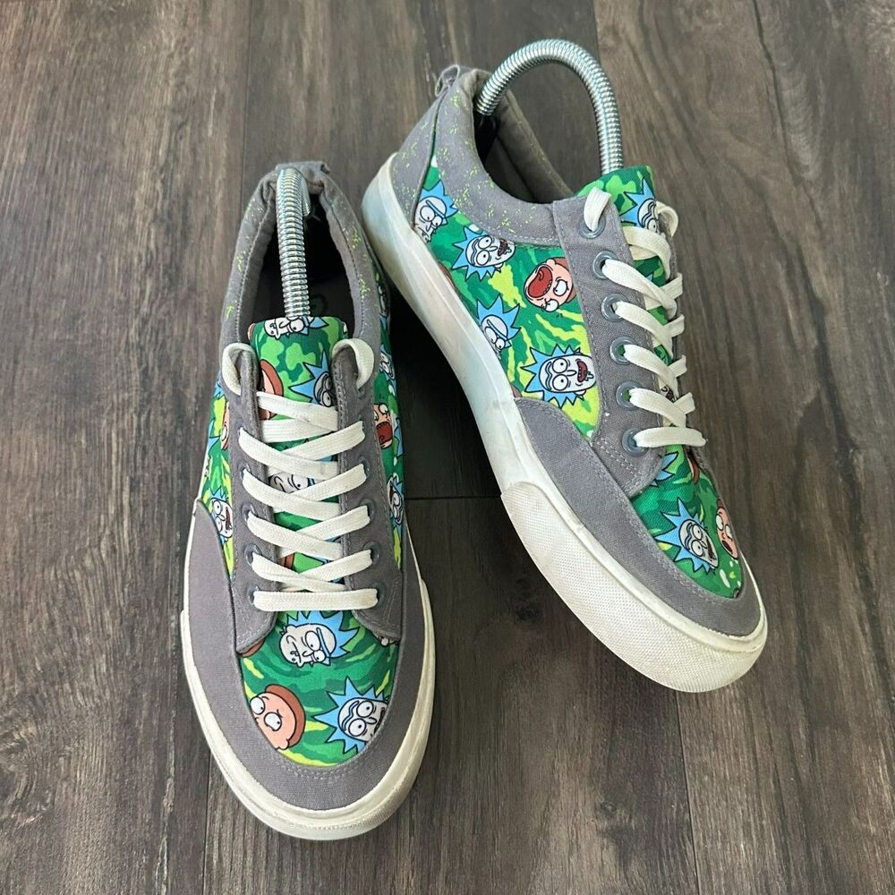 Ground Up Rick & Morty Skater Shoes Grey Green Portal Sneakers Lace Up M8/W9.5